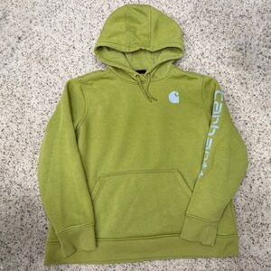 Carhartt Women’s Hoodie 1X Green Light Blue Graphic Pullover Sweatshirt